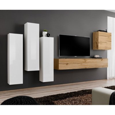 PARIS PRIX Meuble TV Mural Design Switch III 330cm Blanc & Naturel