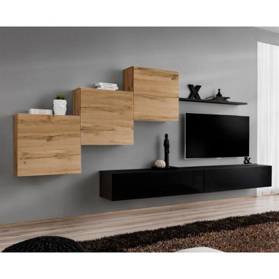 PARIS PRIX Meuble TV Mural Design Switch X 330cm Naturel & Noir