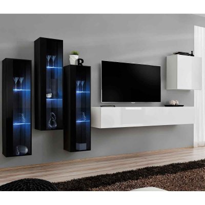 PARIS PRIX Meuble tv mural design switch xiii 330cm blanc & noir