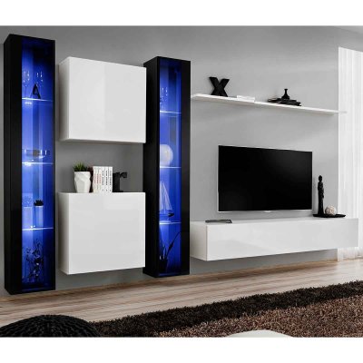 PARIS PRIX Meuble tv mural design ""switch xvi"" 330cm blanc & noir