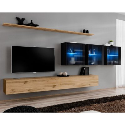 PARIS PRIX Meuble tv mural design ""switch xvii"" 340cm naturel & noir
