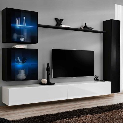 PARIS PRIX Meuble tv mural design ""switch xviii"" 280cm blanc & noir