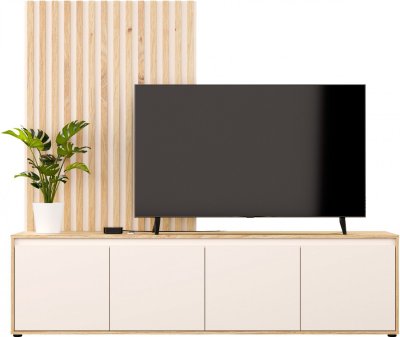 AUCUNE Meuble TV mural SKELPE  2 pi&egrave;ces Sable/Ch&ecirc;ne 188,3x169,7x42 cm
