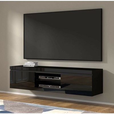 BIM FURNITURE Meuble TV noir avec rangement fabriqu&eacute; en HDF et MDF 