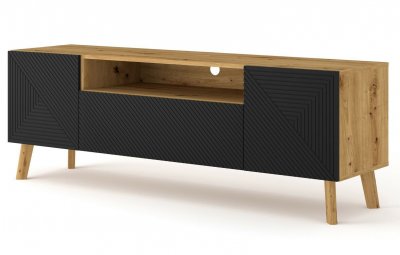 Meuble TV Noir mat frais&eacute;-ch&ecirc;ne artisan 160 cm LUXI meuble Hi-fi sideboeard commode sur pied