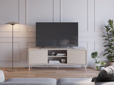AUCUNE Meuble TV NOVA  2 portes 2 niches cr&egrave;me courb&eacute; 150 x 40 x 55