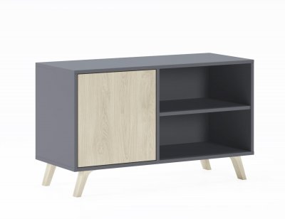 SKRAUT HOME Meuble TV porte gauche Gris Anthracite et Puccini 
