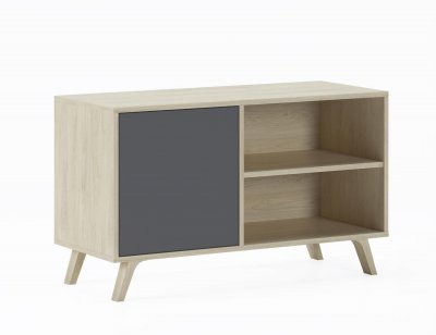 SKRAUT HOME Meuble TV porte gauche Puccini et Gris Anthracite