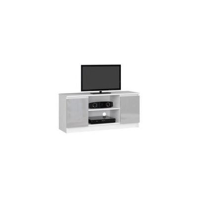  Meuble tv pour salon akord blanc 120 cm 2 portes fa&ccedil;ade m&eacute;tallique brillant 2 &eacute;tag&egrave;res 120x40x55 cm