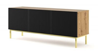 BIM FURNITURE Meuble tv ravenna b 150cm 3d ch&ecirc;ne artisanal / noir mat + cadre
