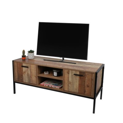 TOILINUX Meuble TV Riverside - 2 Portes - Largeur 124 cm - M&eacute;tal et Bois
