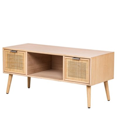 NORDLYS Meuble TV Scandinave AKITA En Bois 2 Tiroirs Rangement - Marron Clair