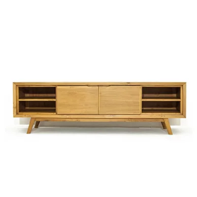 MES Meuble TV Scandinave En Teck Massif 2 Portes 4 Niches MATTEO