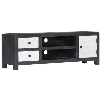 VIDAXL Meuble tv sculpt&eacute; &agrave; la main gris 120x30x40 cm manguier massif 282723