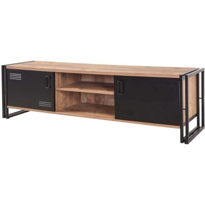COTECOSY Meuble tv style industriel senlid l180cm m&eacute;tal noir et bois clair