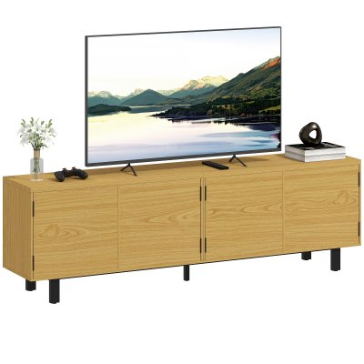 HOMCOM Meuble Tv Style Natural Chic 4 Portes Effet Bois M&eacute;tal Noir
