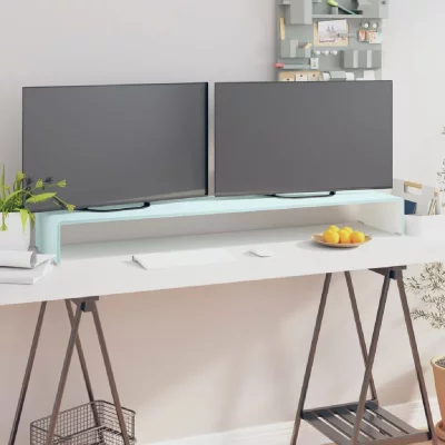 VIDAXL Meuble tv/ support pour moniteur 120 x 30 x 13 cm verre blanc