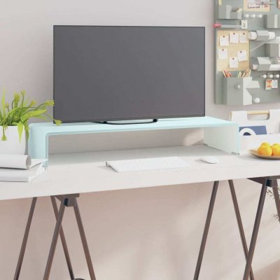 VIDAXL Meuble TV Support pour Moniteur Verre 80x30x13 cm Blanc  - Blanc