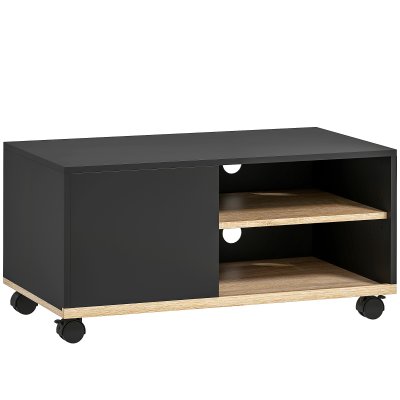 HOMCOM Meuble Tv Sur Roulettes - 2 Niches + Placard Porte 2 Passe-fil