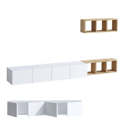 HABITAT ET JARDIN Meuble Tv Suspendu Avec &Eacute;tag&egrave;re Murale En Bois ""pia""- 215 X 32 X 25 Cm