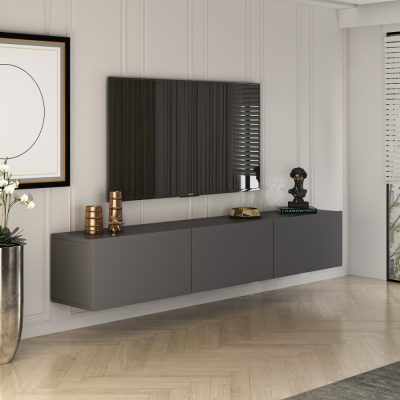 CONCEPT USINE Meuble TV suspendu avec placards 150cm gris anthracite HAL