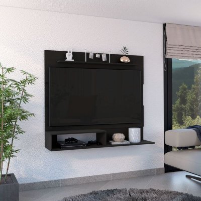 TUHOME CONCEPT Meuble TV suspendu couleur weng&eacute; en bois agglom&eacute;r&eacute; Beijing TuHome