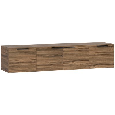  Meuble TV suspendu flottant design effet bois de noyer 4 portes 2 &eacute;tag&egrave;res dim. 150 x 35 x 32 cm