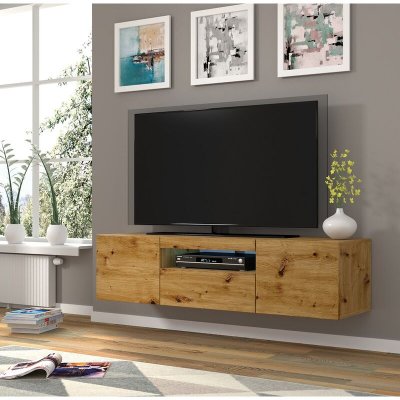 BIM FURNITURE Meuble tv suspendu ou au sol Led Inclus 150x42/36x37 Cm stand aura Ch&ecirc;ne