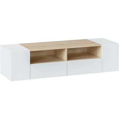 VS VENTA STOCK Meuble TV Tania 4 Portes Couleur Blanc et Ch&ecirc;ne, 138 cm (Largeur)