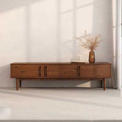 IDIMEX Meuble TV TECCA L 180 cm 3 portes en bois massif - Coloris ch&acirc;taignier