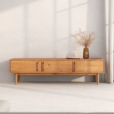 IDIMEX Meuble TV TECCA L 180 cm 3 portes en bois massif - Coloris ch&ecirc;ne