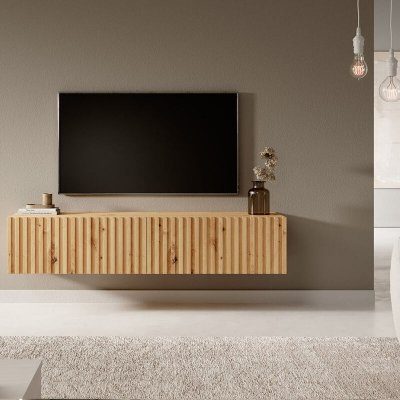 SELSEY Meuble TV - TELIRE - Meuble TV 140 cm en ch&ecirc;ne artisan avec fa&ccedil;ade frais&eacute;e