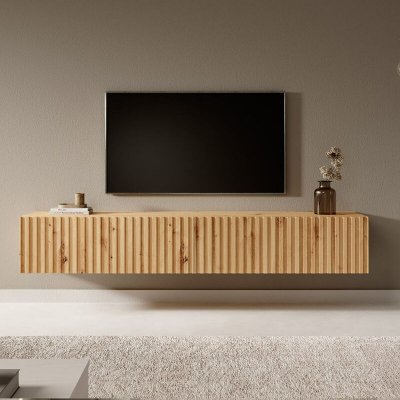SELSEY Meuble TV - TELIRE - Meuble TV 175 cm en ch&ecirc;ne artisan avec fa&ccedil;ade frais&eacute;e