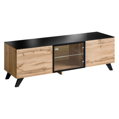 MEUBLORAMA Meuble tv tino. Id&eacute;al pour votre salon. Look tendance type industriel, bois, verre et m&eacute;tal.