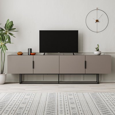 AUCUNE Meuble TV TITAN A Moka 4 portes m&eacute;tal noir sur&eacute;lev&eacute; 200 x 35 x 55 cm