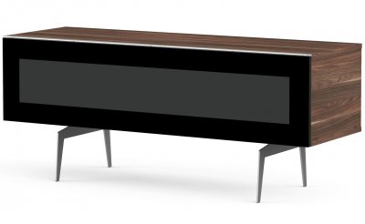 MELICONI Meuble tv verre infrarouge et bois fonc&eacute; pieds m&eacute;tal noosa 120 cm