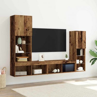 VIDAXL Meuble TV -  - Bois vieilli - Lumi&egrave;res LED - 40.5x30x102 cm