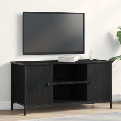 VIDAXL Meuble TV  Noir Ch&ecirc;ne 100x40x50 cm Bois d'ing&eacute;nierie et Acier