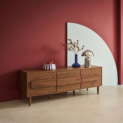 SWEEEK Meuble TV vintage d&eacute;cor bois de noyer 3 portes 150cm - Juliana