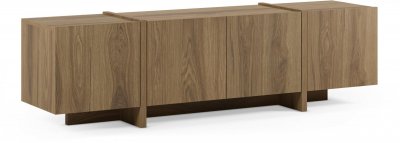 AUCUNE Meuble TV VOLIA Japandi ch&ecirc;ne fonc&eacute; m&eacute;lamin&eacute; 4 portes 180 cm