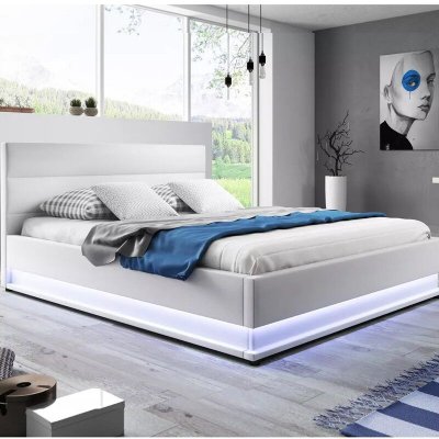 Meubler Design Lit led avec coffre de rangement AVA - Blanc - 180x200