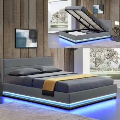 Meubler Design Lit led avec coffre de rangement AVA - Gris - 160x200