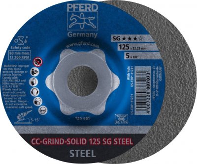 PFERD Meule CC-GRIND-SOLID, SG-STEEL, &Oslash; : 125 mm, Vitesse max. 12200 tr/mn