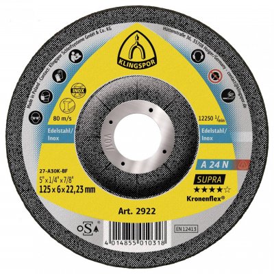 KLINGSPOR Meule d'&eacute;barbage  A 24 N 125 x 6 x 22,23 mm coud&eacute;es