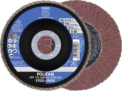 PFERD Meule-&eacute;ventail &Oslash; 115 mm (13300 tr/mn), POLIFAN&reg; SG-A, Grain : 60
