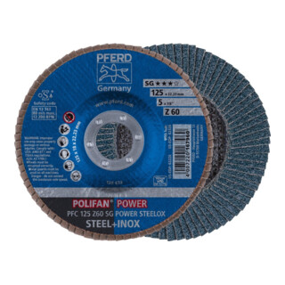 PFERD Meule-&eacute;ventail &Oslash; 125 mm (12200 tr/mn), POLIFAN&reg; SG-ZIRKON, Grain : 60, Mod&egrave;le Bomb&eacute;