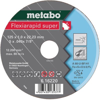 METABO Meules de tron&ccedil;onnage Flexiarapid super 125x1,6x22,2 acier inoxydable