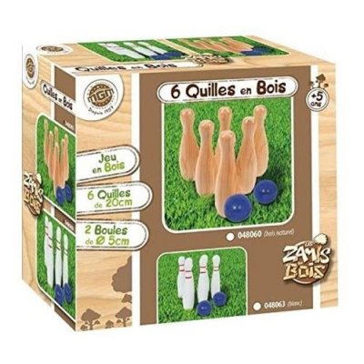 MGM  Bte/Jeu De 6 Quilles 2 Boules Bois Naturel 20cm Diam