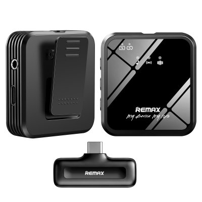 REMAX Micro Cravate Sans Fil USB-C avec R&eacute;duction de Bruit Port&eacute;e 20 m Autonomie 10h Noir