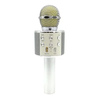 YONIS Microphone Android iOs Karaok&eacute; Bluetooth 4.2 Haut-Parleur Puissance 5W Argent